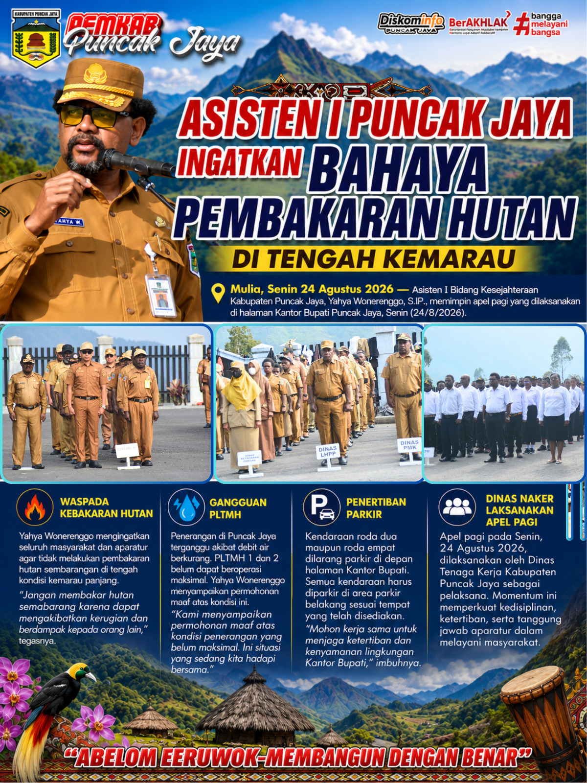 Asisten I  Puncak Jaya Sampaikan Sejumlah Pesan Penting dalam Apel Pagi