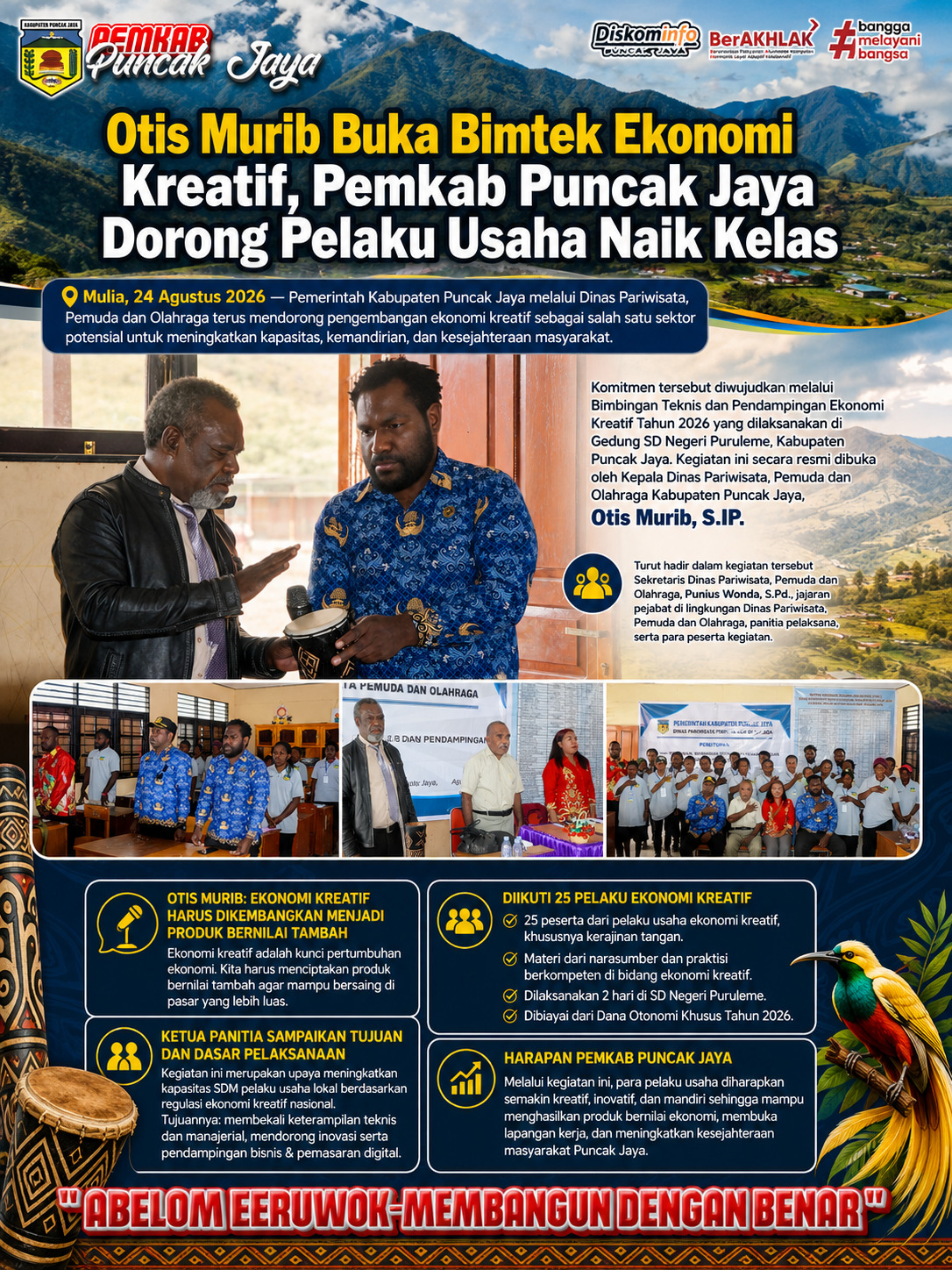 Bimtek Ekonomi Kreatif Puncak Jaya Bekali Pelaku Usaha Strategi Bisnis, Perizinan dan Pemasaran