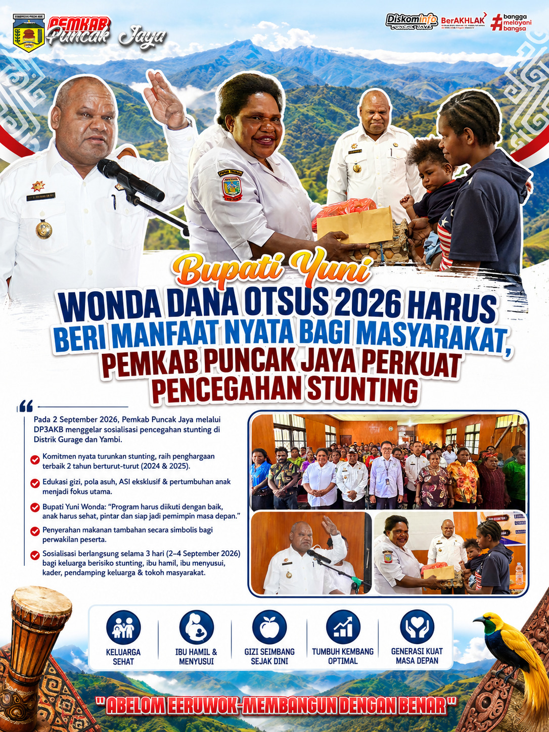 Bupati Yuni Wonda Dana Otsus 2026 Harus Beri Manfaat Nyata bagi Masyarakat, Pemkab Puncak Jaya Perkuat Pencegahan Stunting
