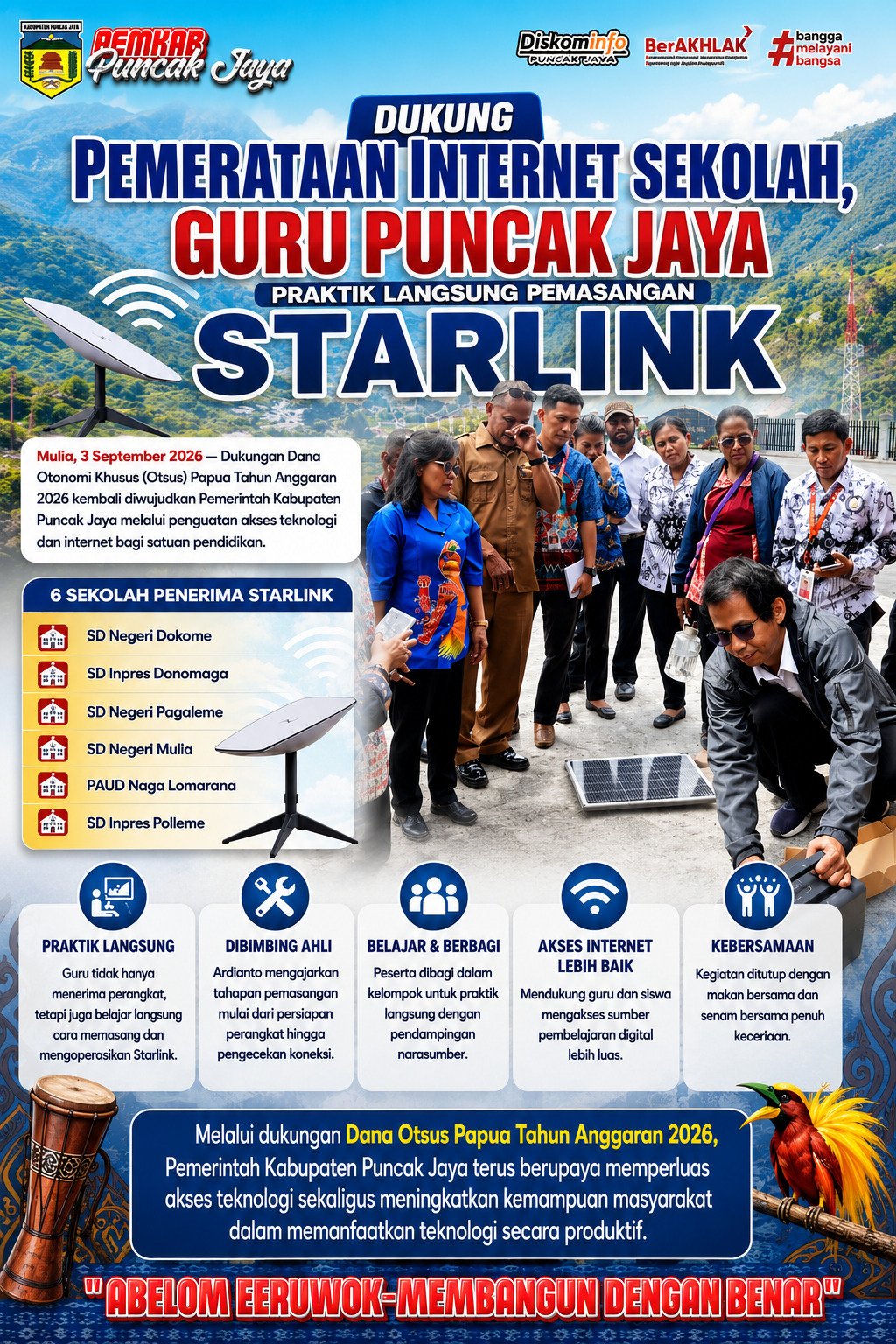 Dana Otsus 2026 Dukung Pemerataan Internet Sekolah, Guru Puncak Jaya Praktik Langsung Pemasangan Starlink