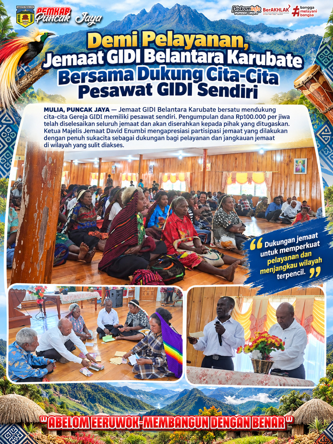 Demi Pelayanan, Jemaat GIDI Belantara Karubate Bersama Dukung Cita-Cita Pesawat GIDI Sendiri