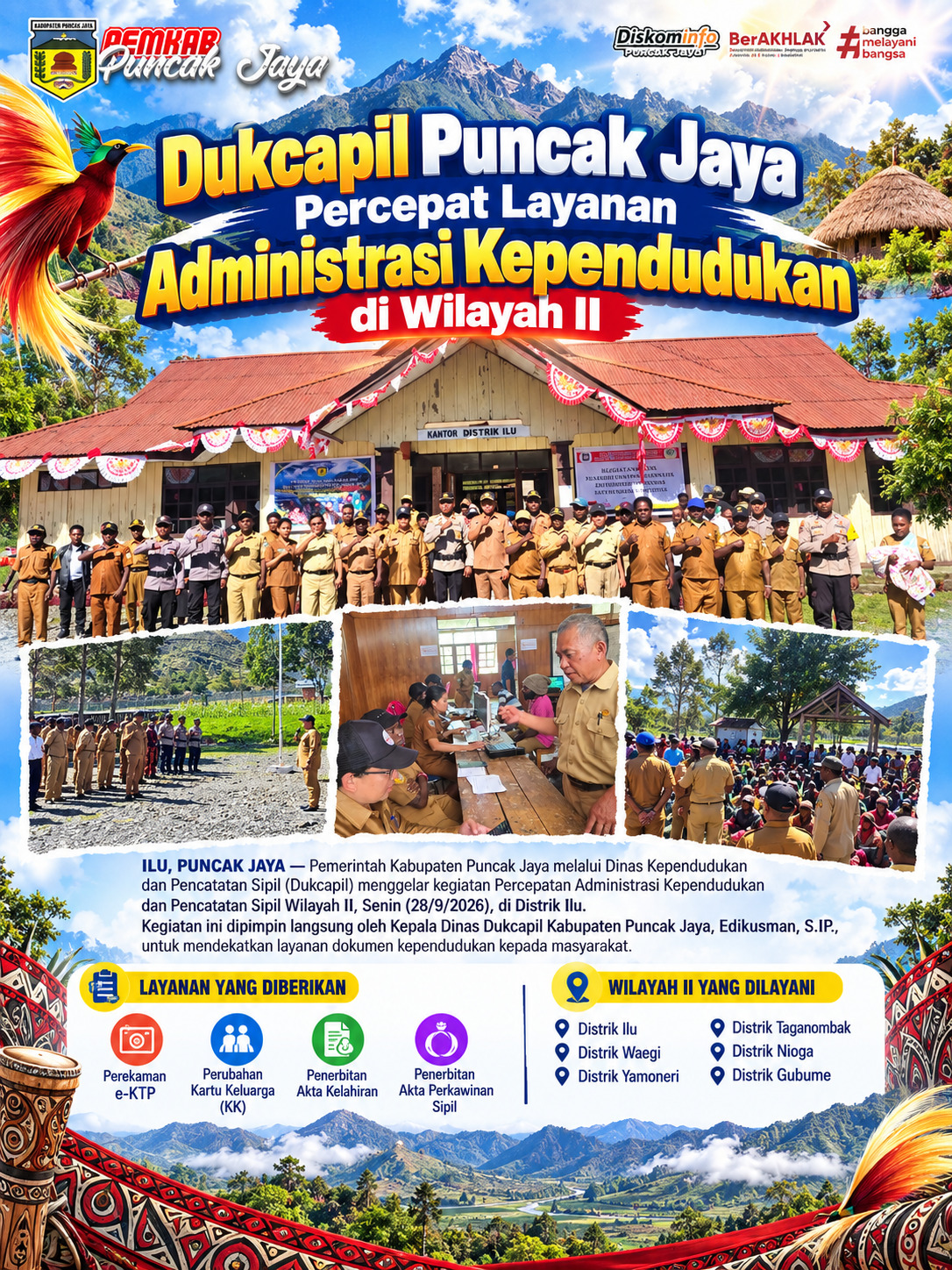 DUKCAPIL PUNCAK JAYA GELAR PERCEPATAN ADMINISTRASI KEPENDUDUKAN DAN PENCATATAN SIPIL DI WILAYAH II