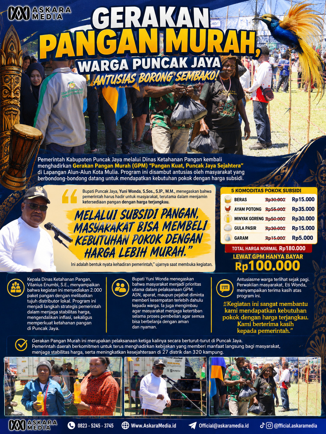 Gerakan Pangan Murah Disambut Antusias Masyarakat, Bupati Yuni Wonda Tegaskan Pemerintah Hadir untuk Rakyat