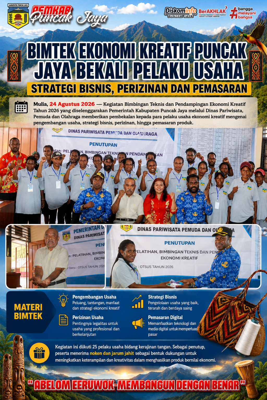 Otis Murib Buka Bimtek Ekonomi Kreatif, Pemkab Puncak Jaya Dorong Pelaku Usaha Naik Kelas