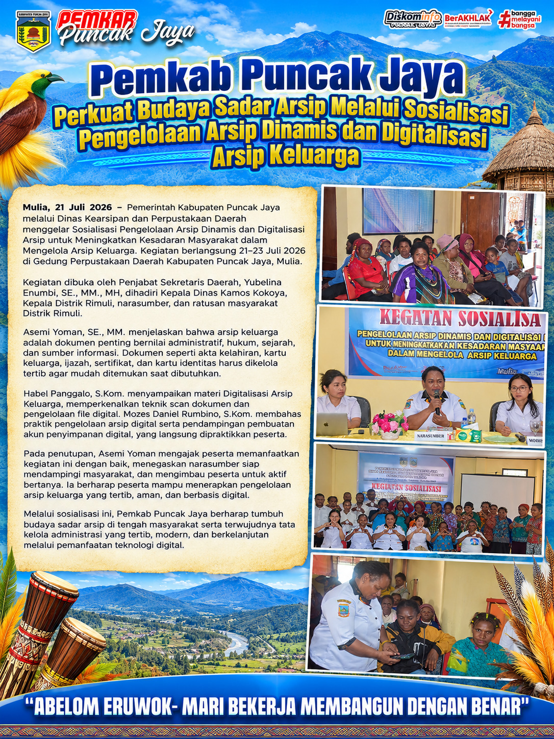 Pemerintah Kabupaten Puncak Jaya Perkuat Budaya Sadar Arsip Melalui Sosialisasi Pengelolaan Arsip Dinamis dan Digitalisasi Arsip Keluarga