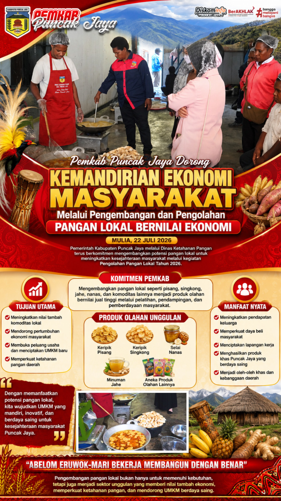 Pemkab Puncak Jaya Dorong Kemandirian Ekonomi Masyarakat Melalui Pengembangan dan Pengolahan Pangan Lokal Bernilai Ekonomi