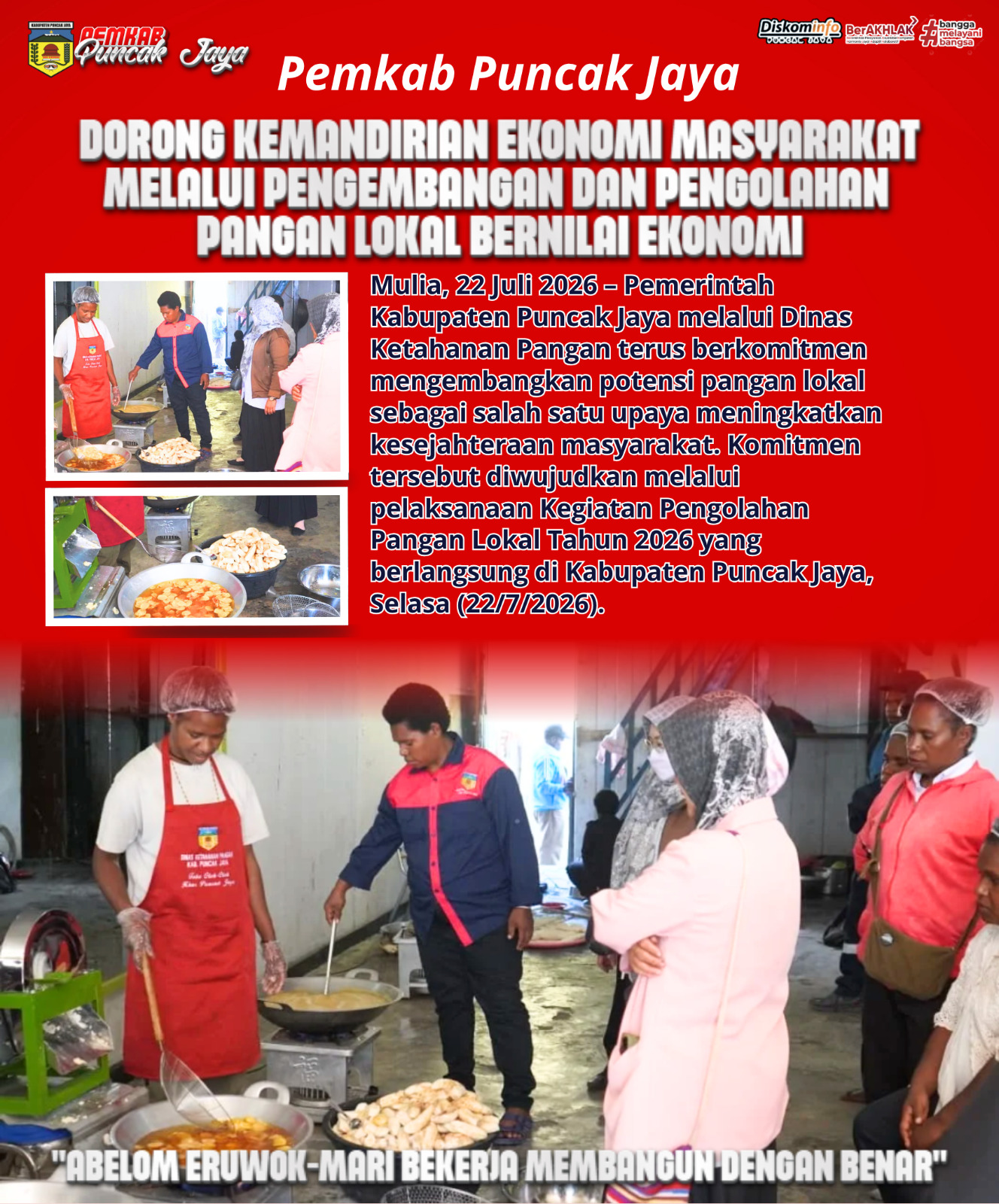Pemkab Puncak Jaya Dorong Kemandirian Ekonomi Masyarakat Melalui Pengembangan dan Pengolahan Pangan Lokal Bernilai Ekonomi