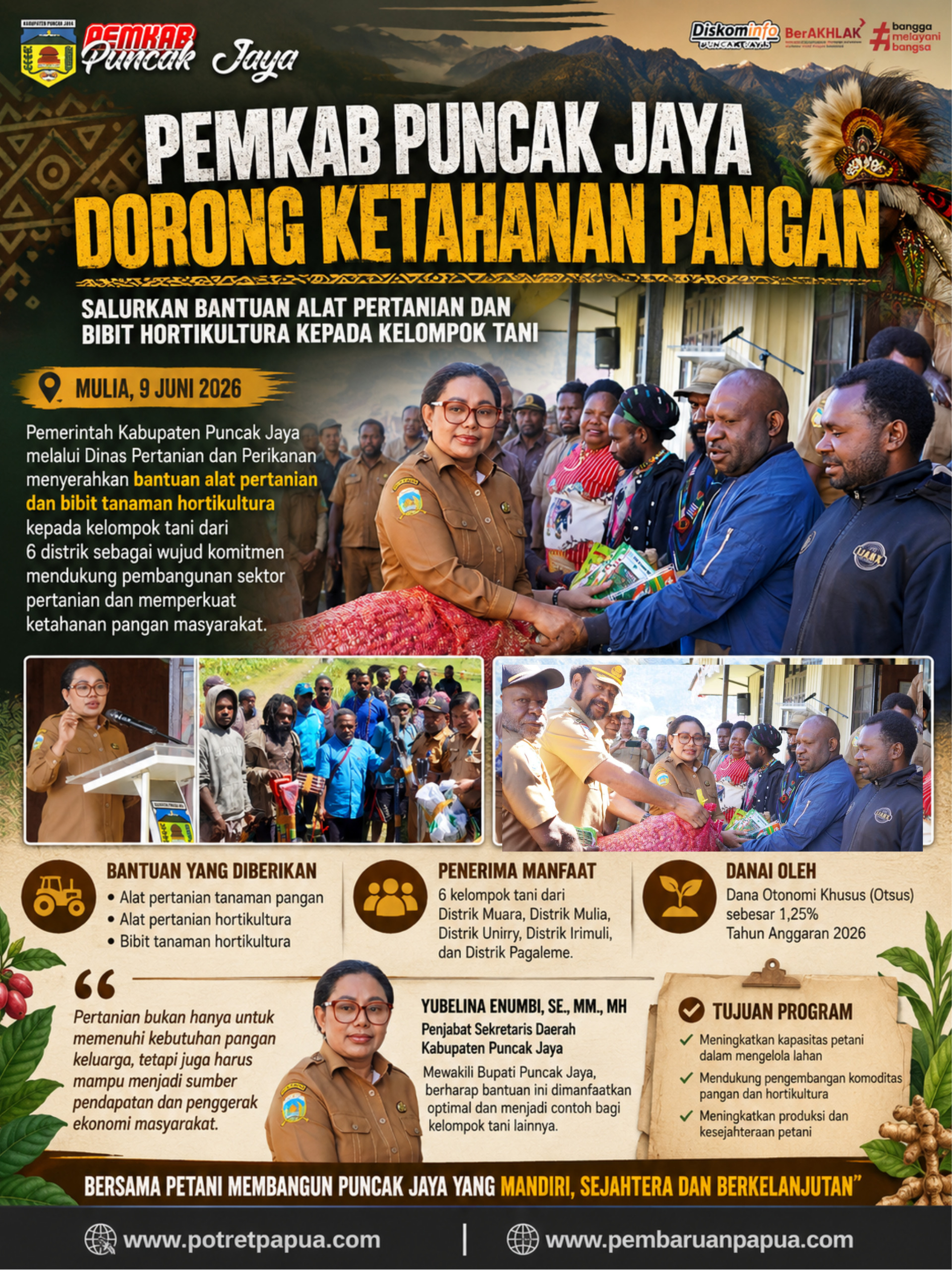 Pemkab Puncak Jaya Dorong Ketahanan Pangan, Salurkan Bantuan Alat Pertanian dan Bibit Hortikultura kepada Kelompok Tani