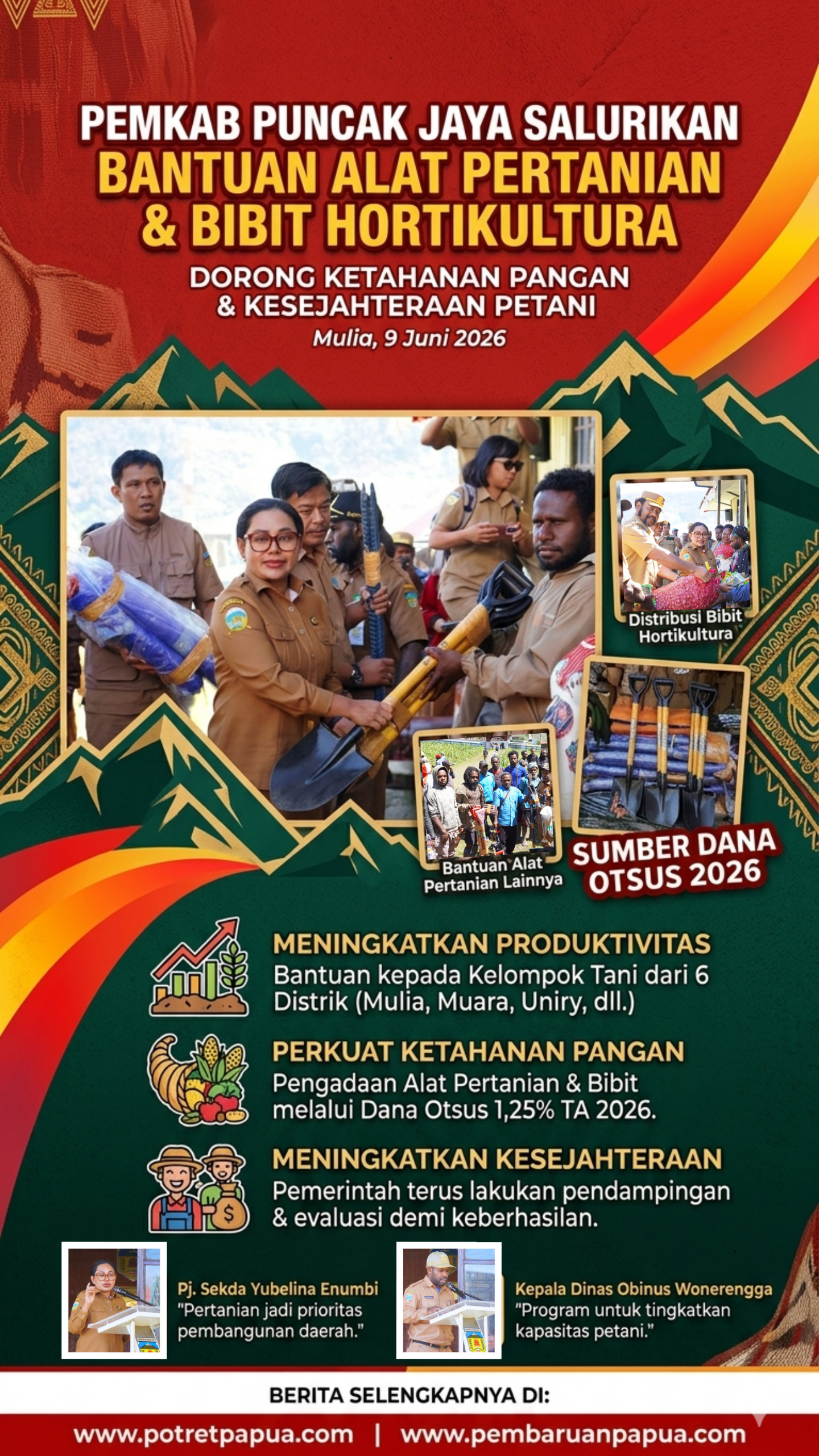 Pemkab Puncak Jaya Dorong Ketahanan Pangan, Salurkan Bantuan Alat Pertanian dan Bibit Hortikultura kepada Kelompok Tani