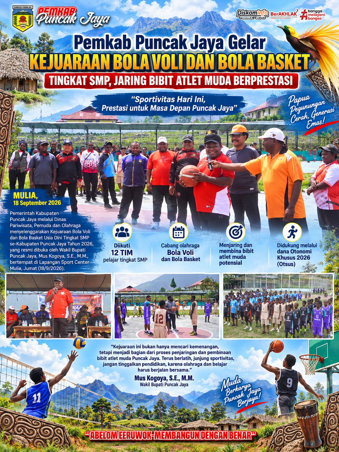 Pemkab Puncak Jaya Gelar Kejuaraan Bola Voli dan Bola Basket Tingkat SMP, Jaring Bibit Atlet Muda Berprestasi