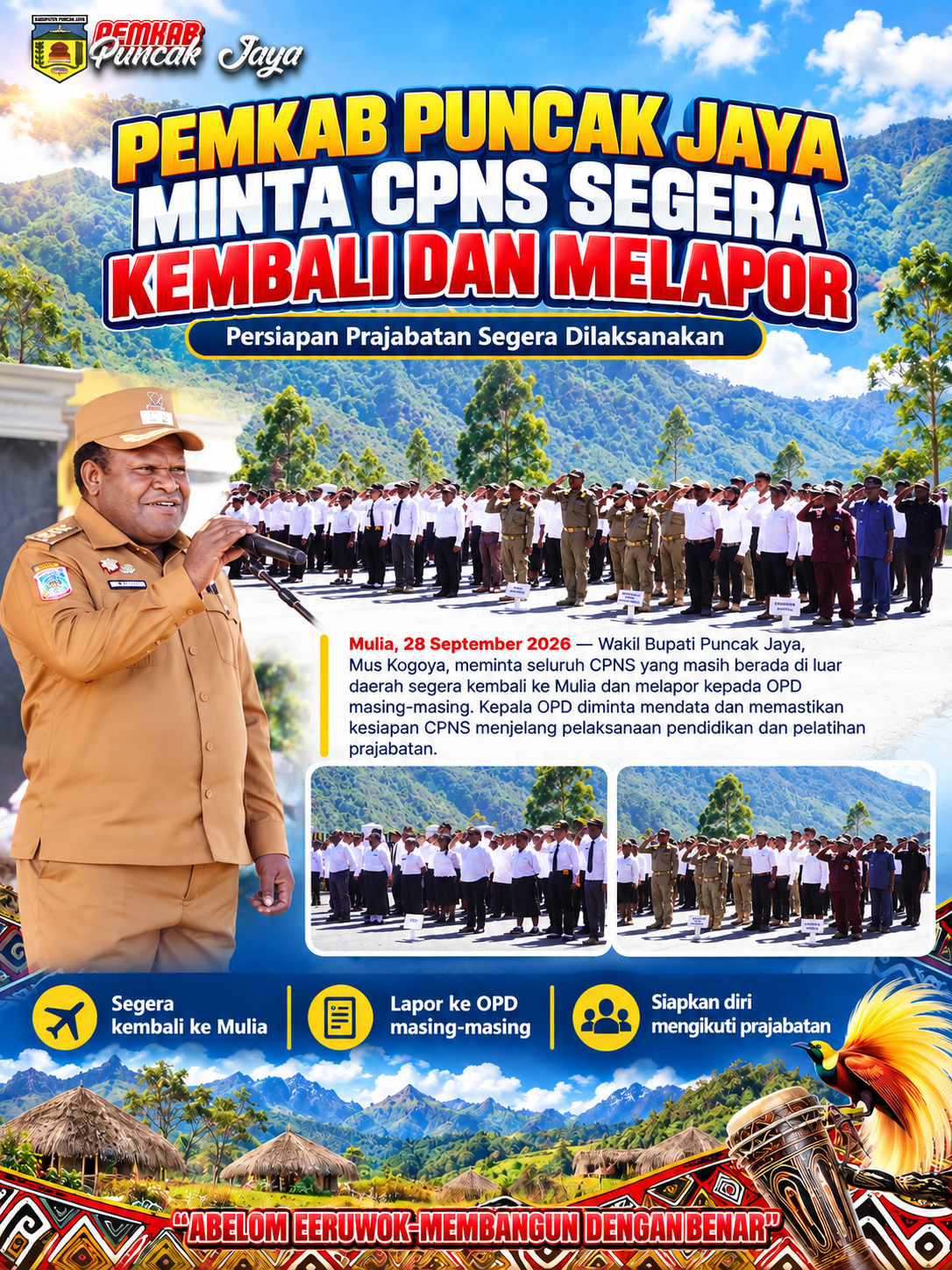 Pemkab Puncak Jaya Minta CPNS Segera Kembali dan Melapor, Persiapan Prajabatan Segera Dilaksanakan