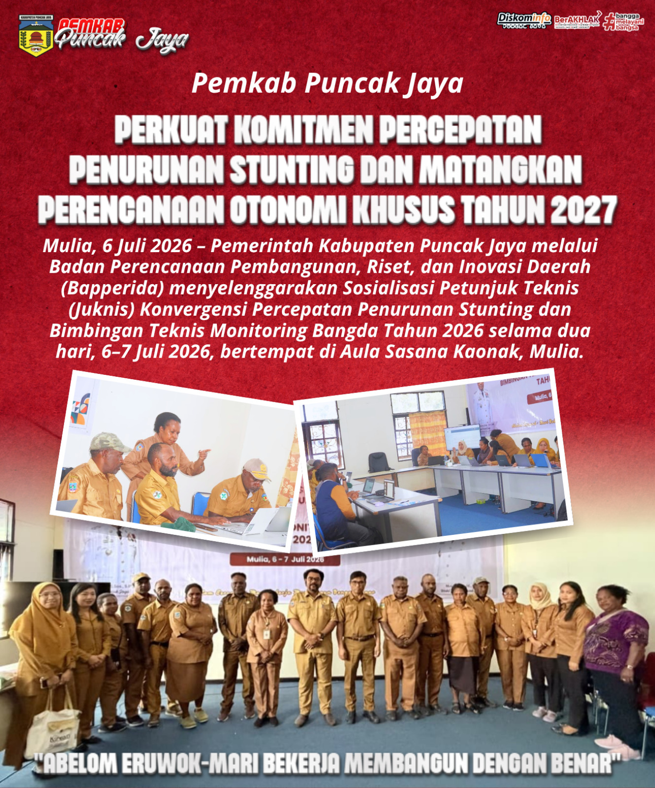 Pemkab Puncak Jaya Perkuat Komitmen Percepatan Penurunan Stunting dan Matangkan Perencanaan Otonomi Khusus Tahun 2027