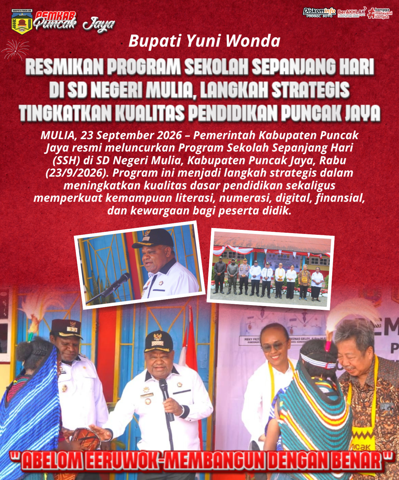 Pemkab Puncak Jaya Resmi Launching Program Sekolah Sepanjang Hari di SD Negeri Mulia