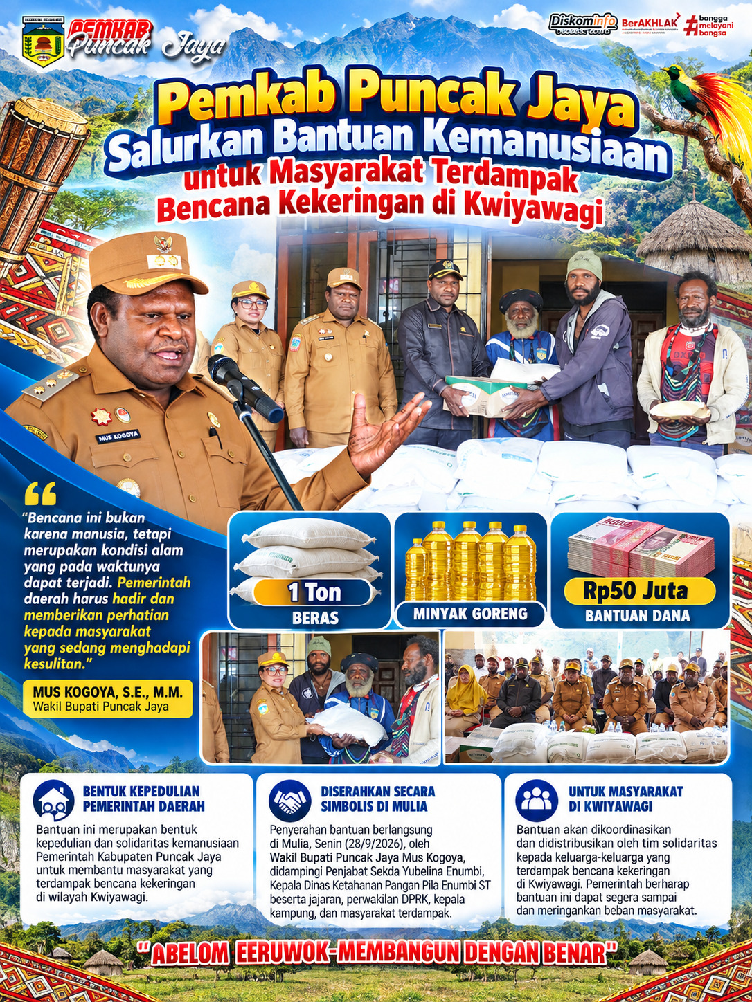Pemkab Puncak Jaya Salurkan Bantuan Kemanusiaan untuk Masyarakat Terdampak Bencana Kekeringan di Kwiyawagi