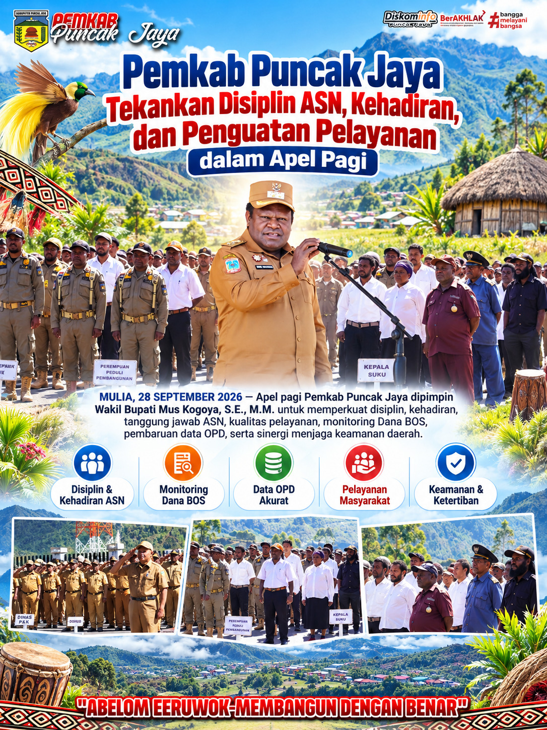 Pemkab Puncak Jaya Tekankan Disiplin ASN, Kehadiran, dan Penguatan Pelayanan dalam Apel Pagi