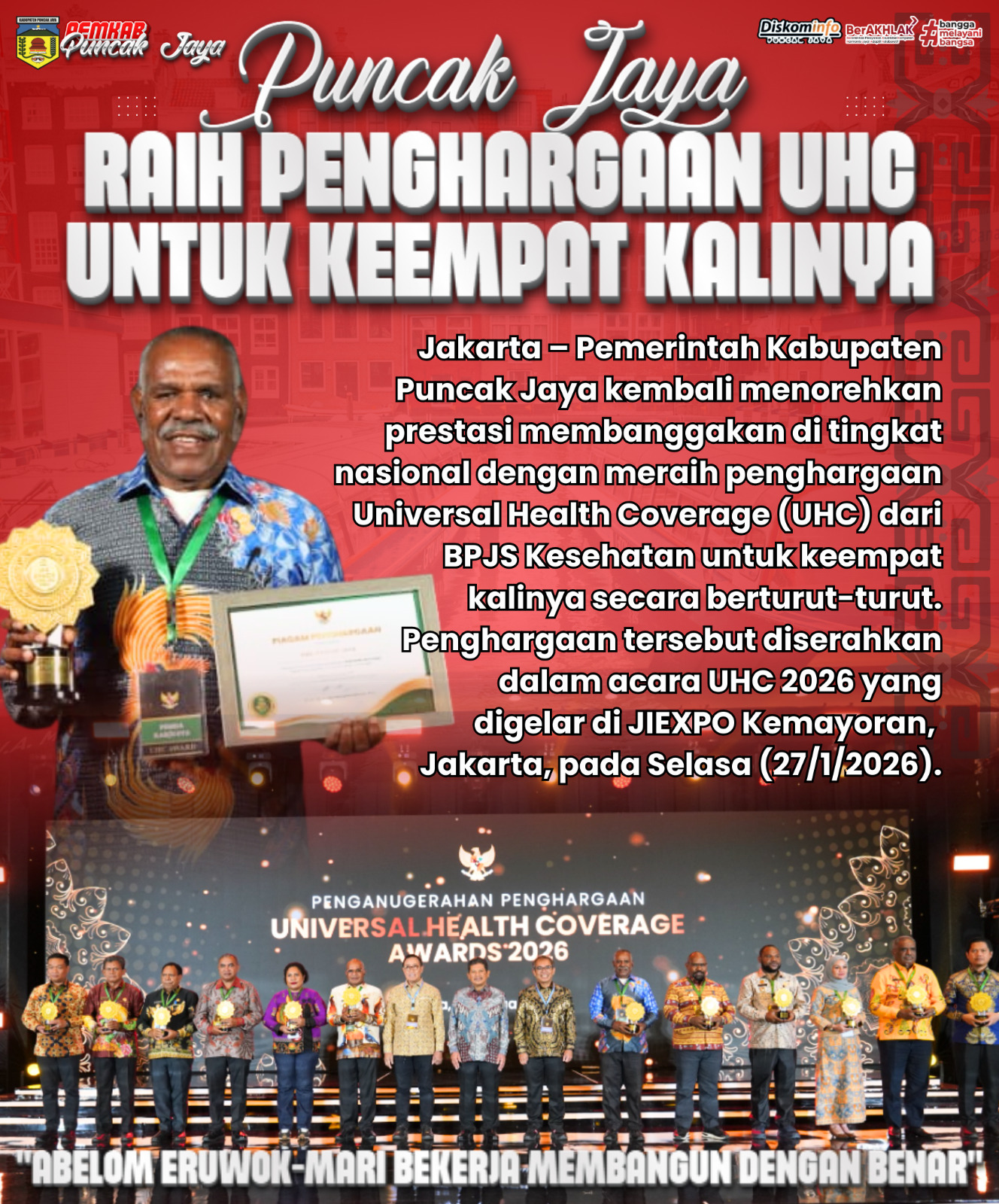 Puncak Jaya Raih Penghargaan Universal Health Coverage (UHC) BPJS untuk Keempat Kalinya