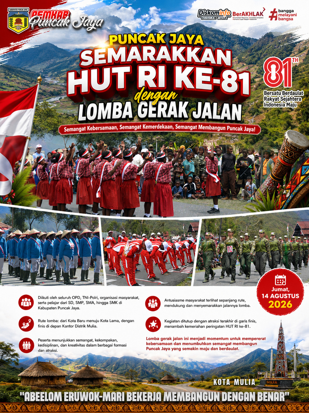 Puncak Jaya Semarakkan HUT RI ke-81 dengan Lomba Gerak Jalan