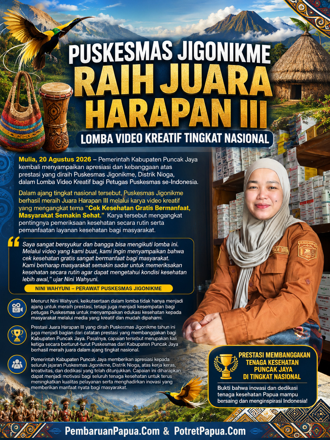 Puskesmas Jigonikme Raih Juara Harapan III Lomba Video Kreatif Tingkat Nasional