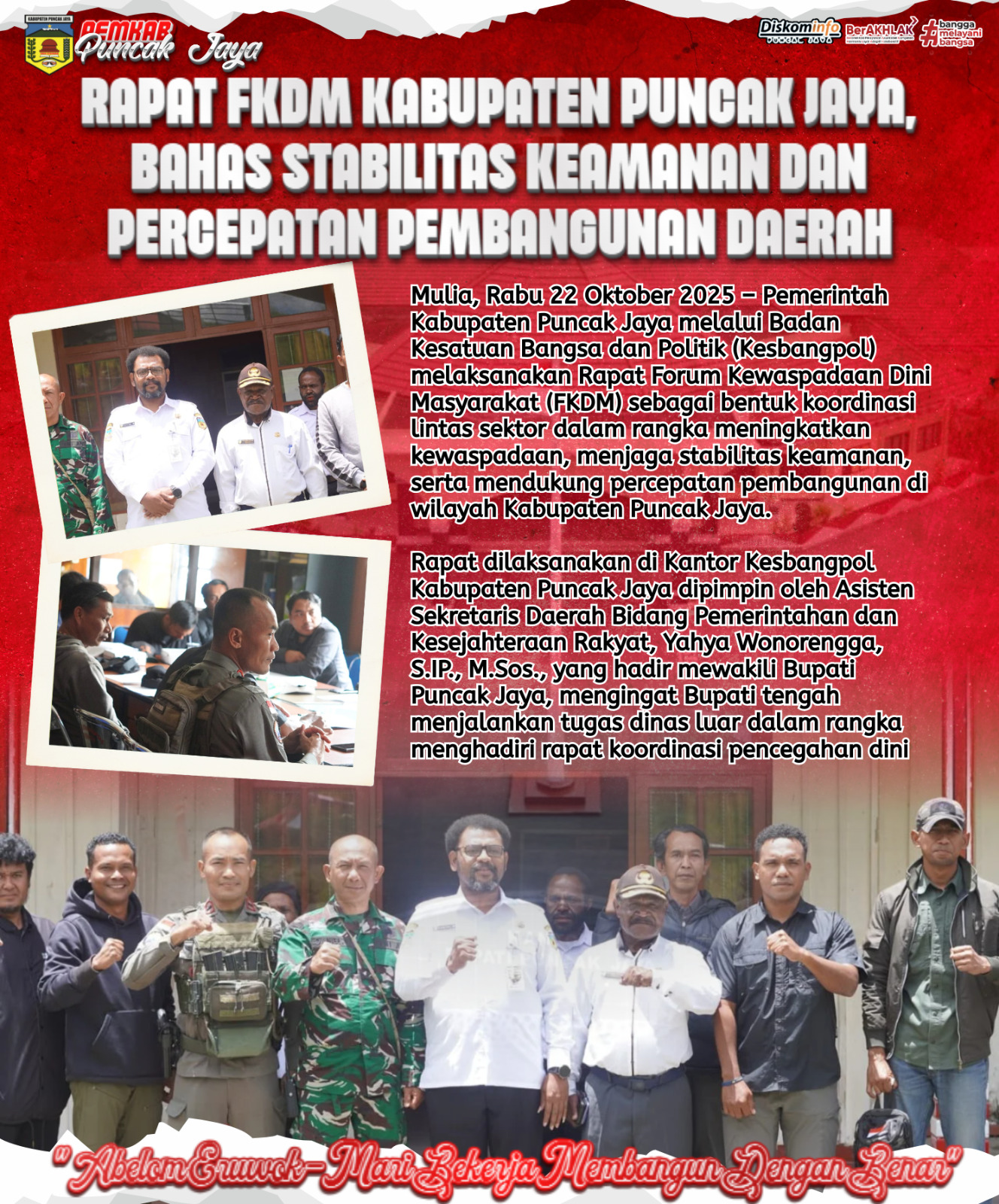 RAPAT FKDM KABUPATEN PUNCAK JAYA,
BAHAS STABILITAS KEAMANAN DAN PERCEPATAN PEMBANGUNAN DAERAH