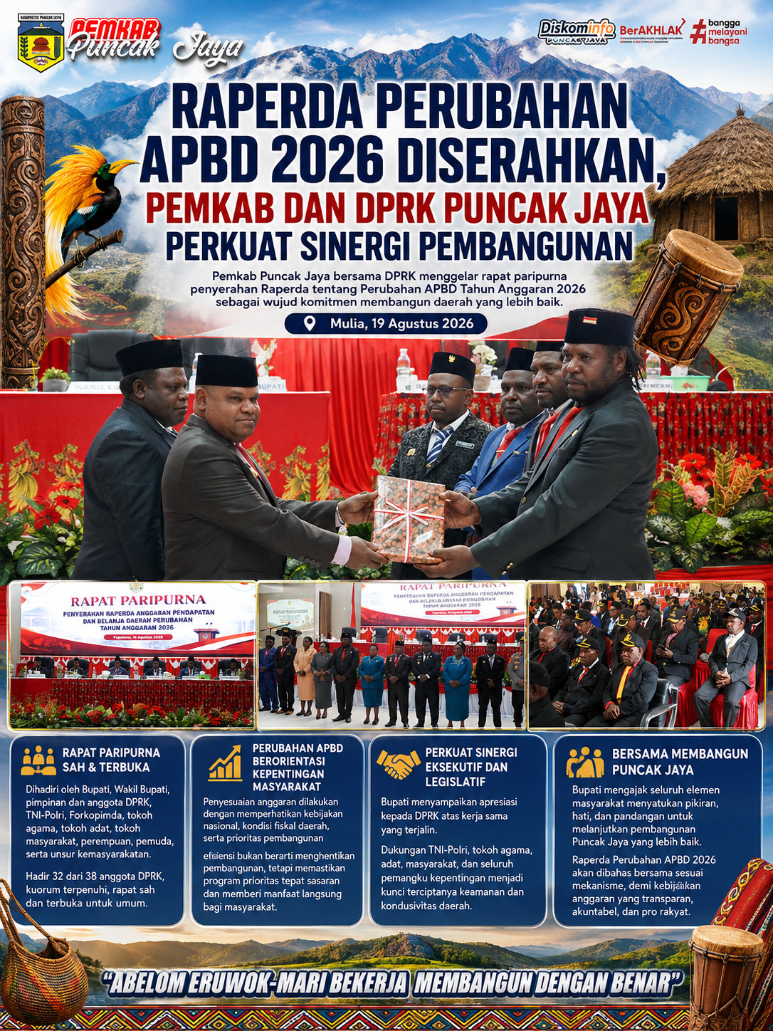 Raperda Perubahan APBD 2026 Diserahkan, Pemkab dan DPRK Puncak Jaya Perkuat Sinergi Pembangunan