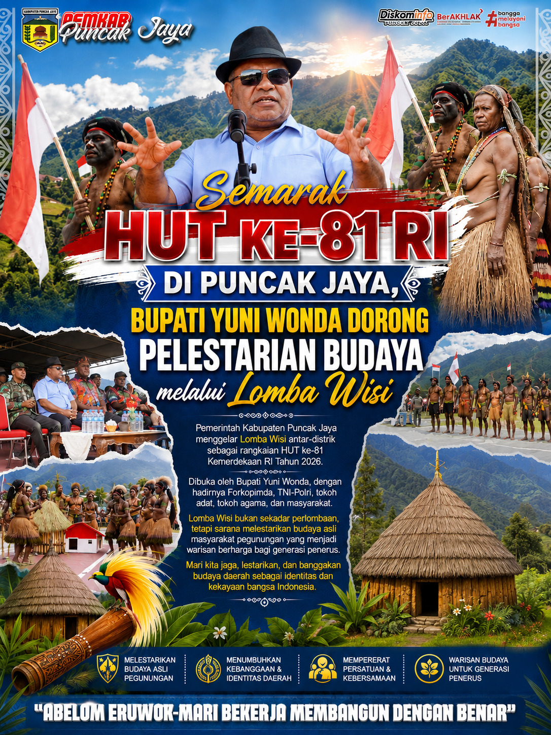 Semarak HUT ke-81 RI di Puncak Jaya, Bupati Yuni Wonda Dorong Pelestarian Budaya melalui Lomba Wisisi