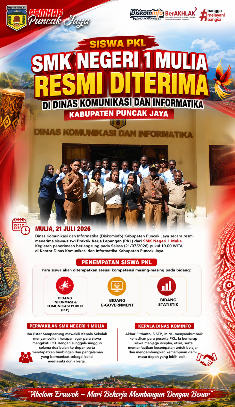 Siswa PKL SMK Negeri 1 Mulia Resmi Diterima di Dinas Komunikasi dan Informatika Kabupaten Puncak Jaya