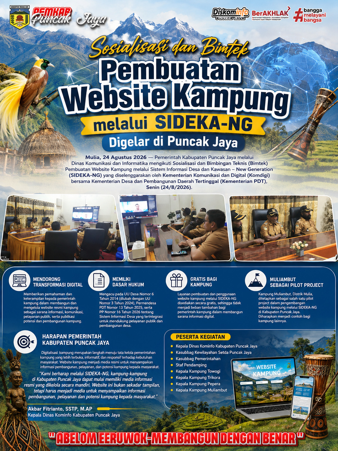 Sosialisasi dan Bimtek Pembuatan Website Kampung melalui SIDEKA-NG Digelar di Puncak Jaya