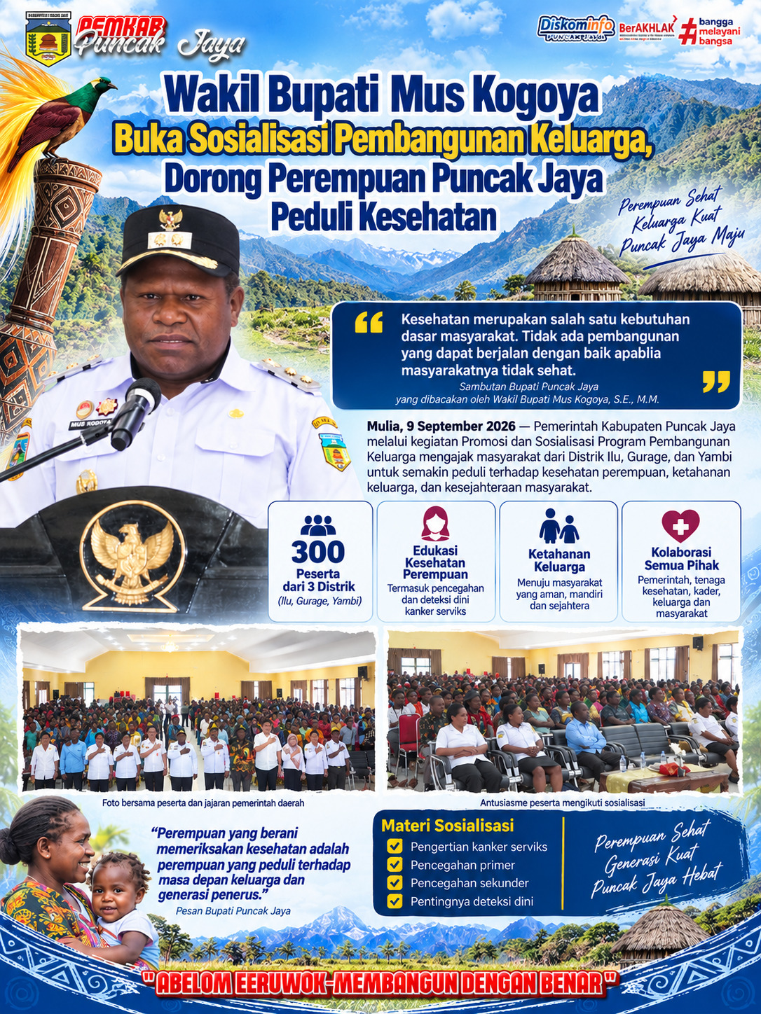 Wakil Bupati Mus Kogoya Buka Sosialisasi Pembangunan Keluarga, Dorong Perempuan Puncak Jaya Peduli Kesehatan